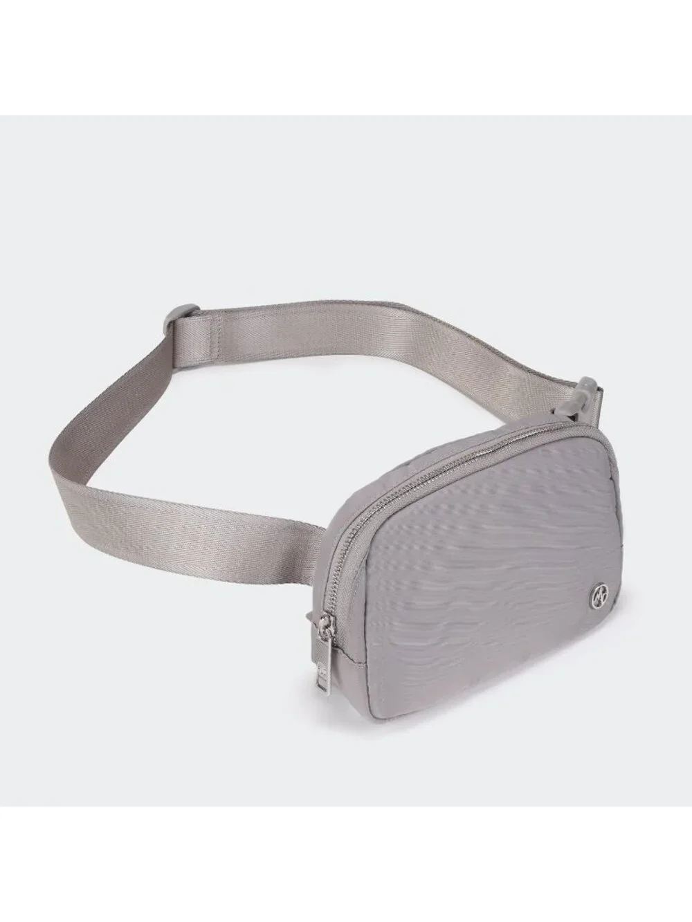 Men's Light Grey Crossbody Belt Bag Wide Zipper Adjustable Strap 3-Pockets